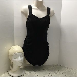 Vintage  1950’s ladies black bathing suit & cap